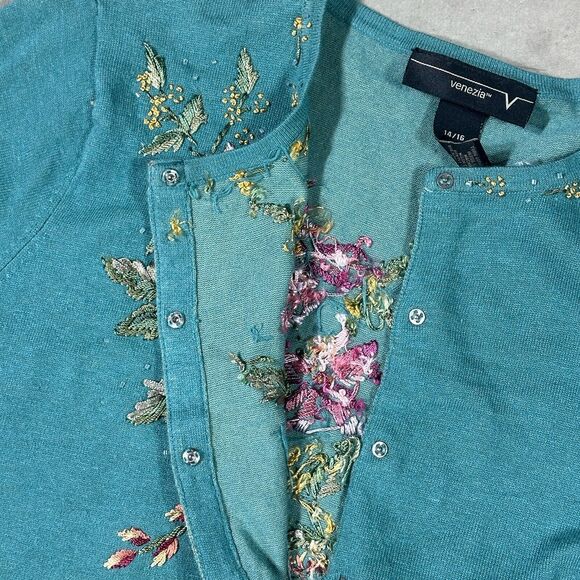 NWT Venezia Multicolor Floral Crew Neck Cardigan Sweater Women Size 14/16 - Picture 11 of 13